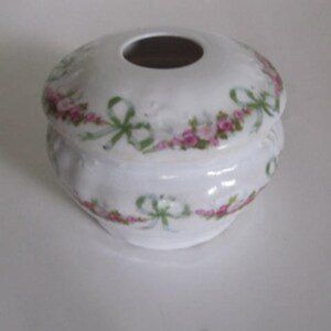 Antique Hair Receiver Jadeite green & Pink roses decor Vanity Tray Decor